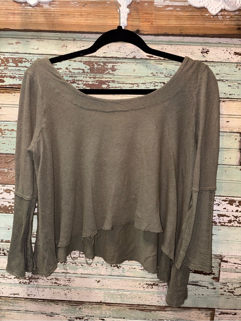 FP Beach Olive Green crop top Long-Sleeve Size Medium